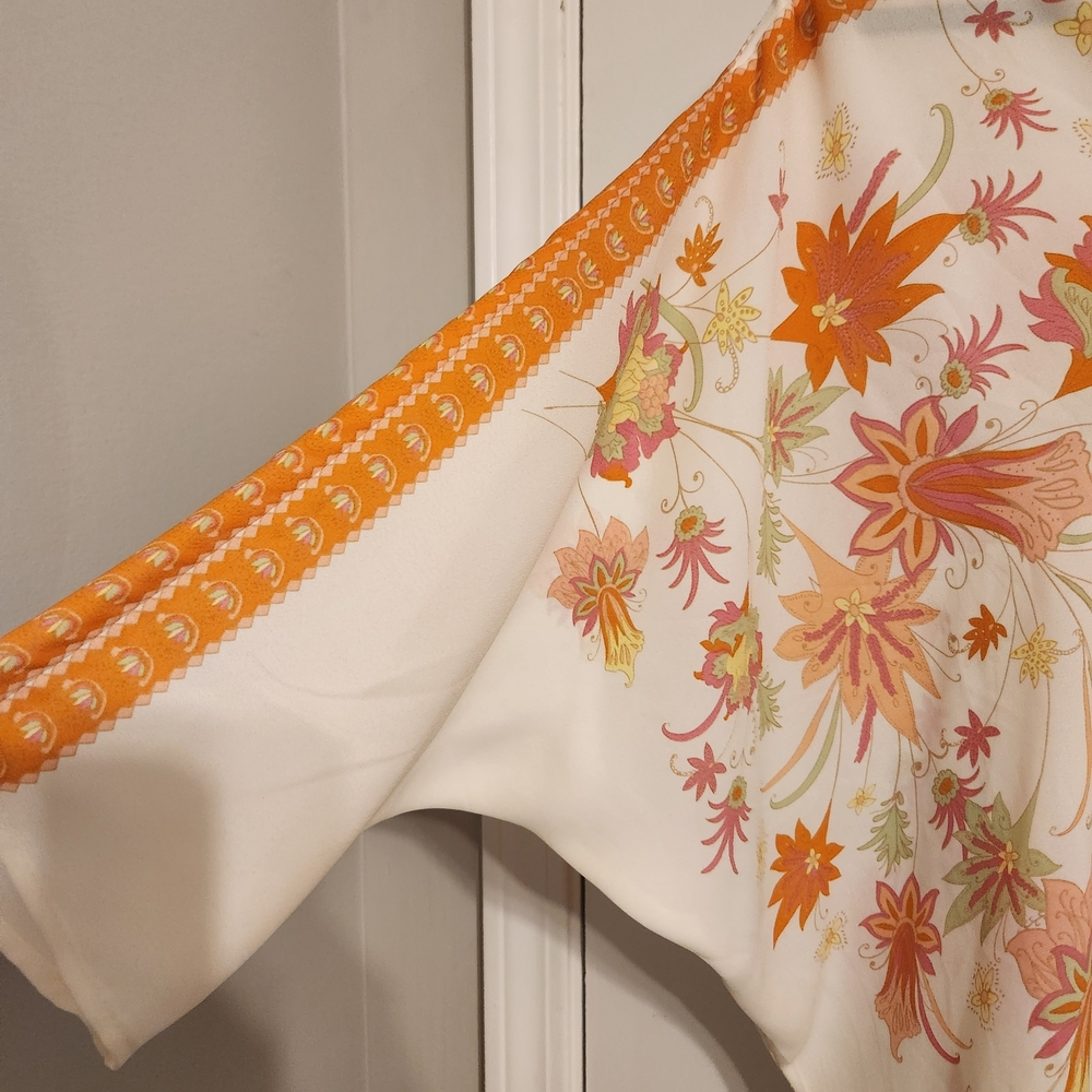 Rose & Olive Floral V-Neck Blouse - Orange & Cream - Picture 6 of 9